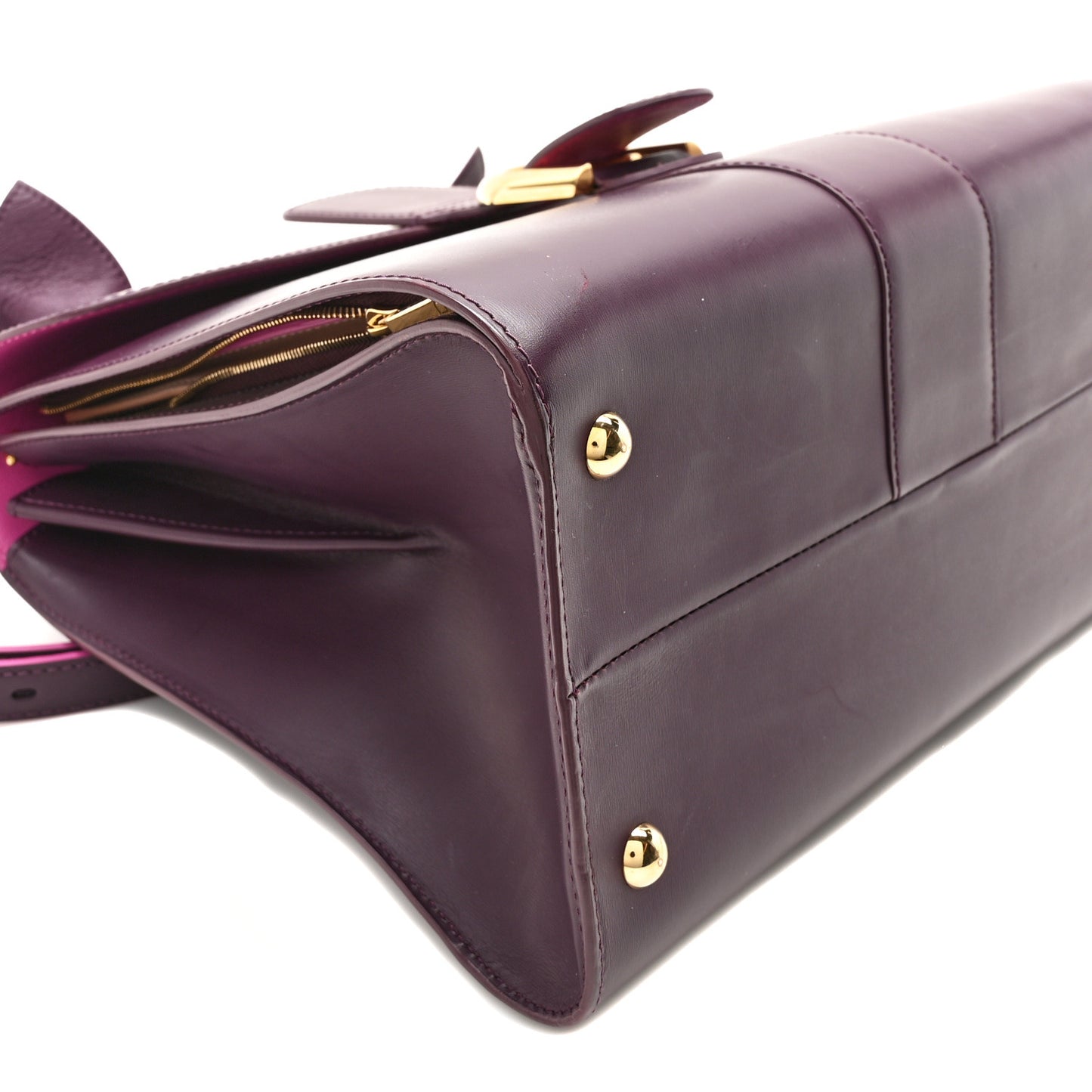 Box Calfskin MM Brillant Satchel Deep Purple Pink