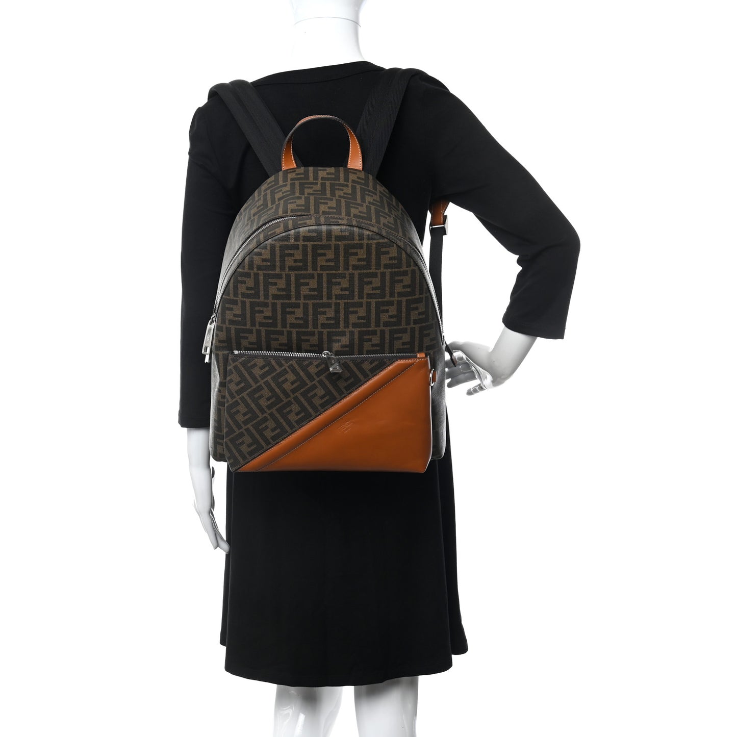 Glazed Fabric Vitello King FF 1974 Diagonal Pouch Pocket Backpack Tobacco Moro Cuoio