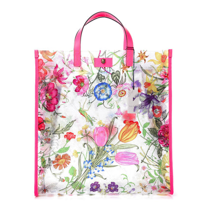 Gucci Calfskin Textured Vinyl Print Flora Tote Fluorescent Fuchsia 1 of 12