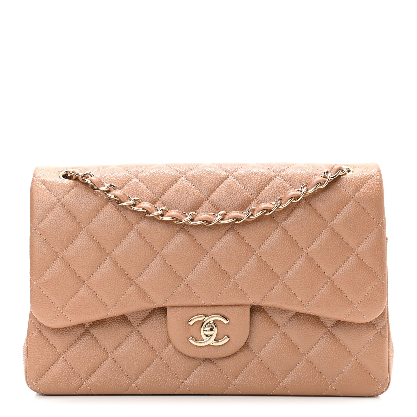 Caviar Quilted Jumbo Double Flap Beige