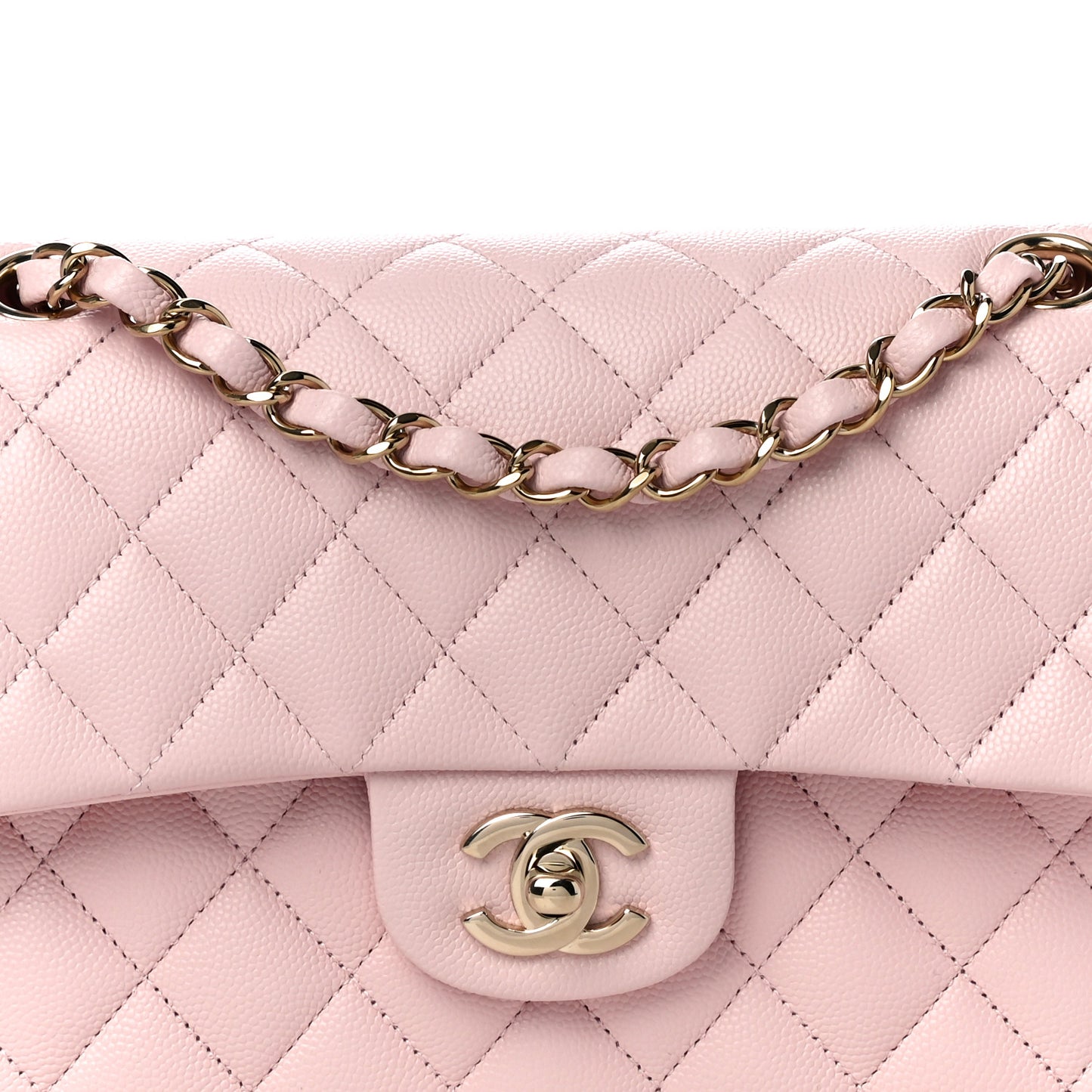 Caviar Quilted Small Double Flap Light Pink