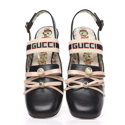 Gucci Malaga Kid Bow Ace Stripe Mid Heel Slingback Pumps 40 Black 5 of 10