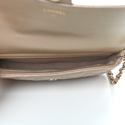 Chanel Iridescent Caviar Quilted Flap Phone Holder With Chain Beige 5 of 10