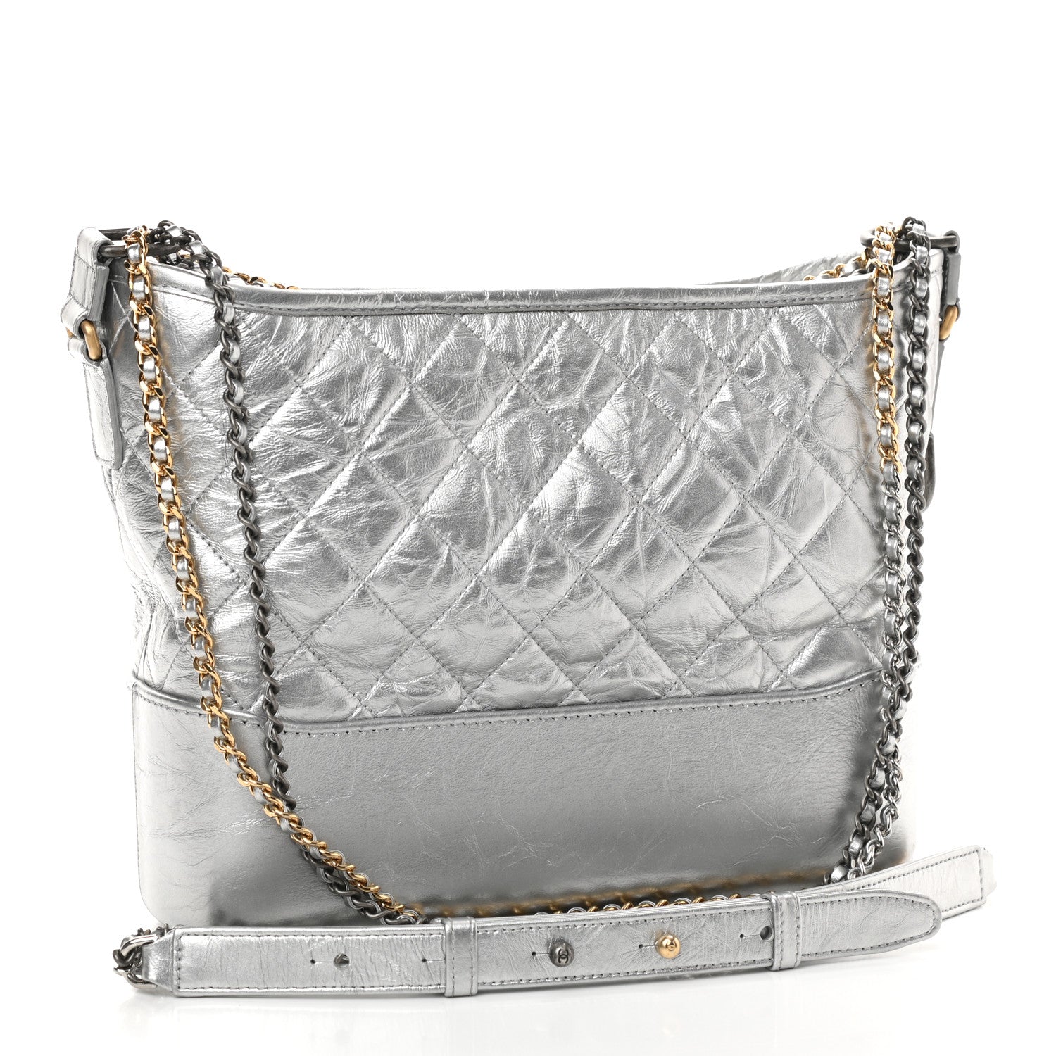 Chanel Metallic Lambskin Calfskin Quilted Medium Gabrielle Hobo Silver 3 of 13