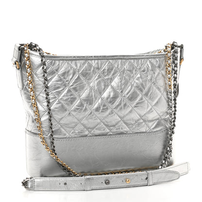 Chanel Metallic Lambskin Calfskin Quilted Medium Gabrielle Hobo Silver 3 of 13