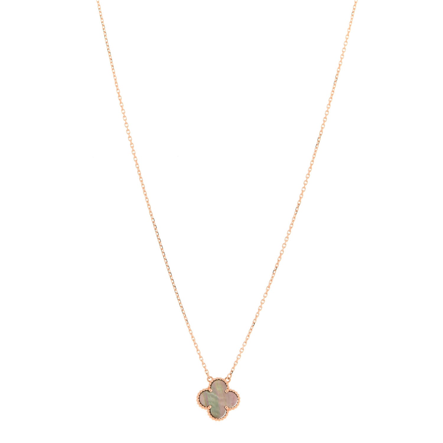 Van Cleef & Arpels 18K Rose Gold Gray Mother of Pearl Vintage Alhambra Pendant Necklace 1 of 6