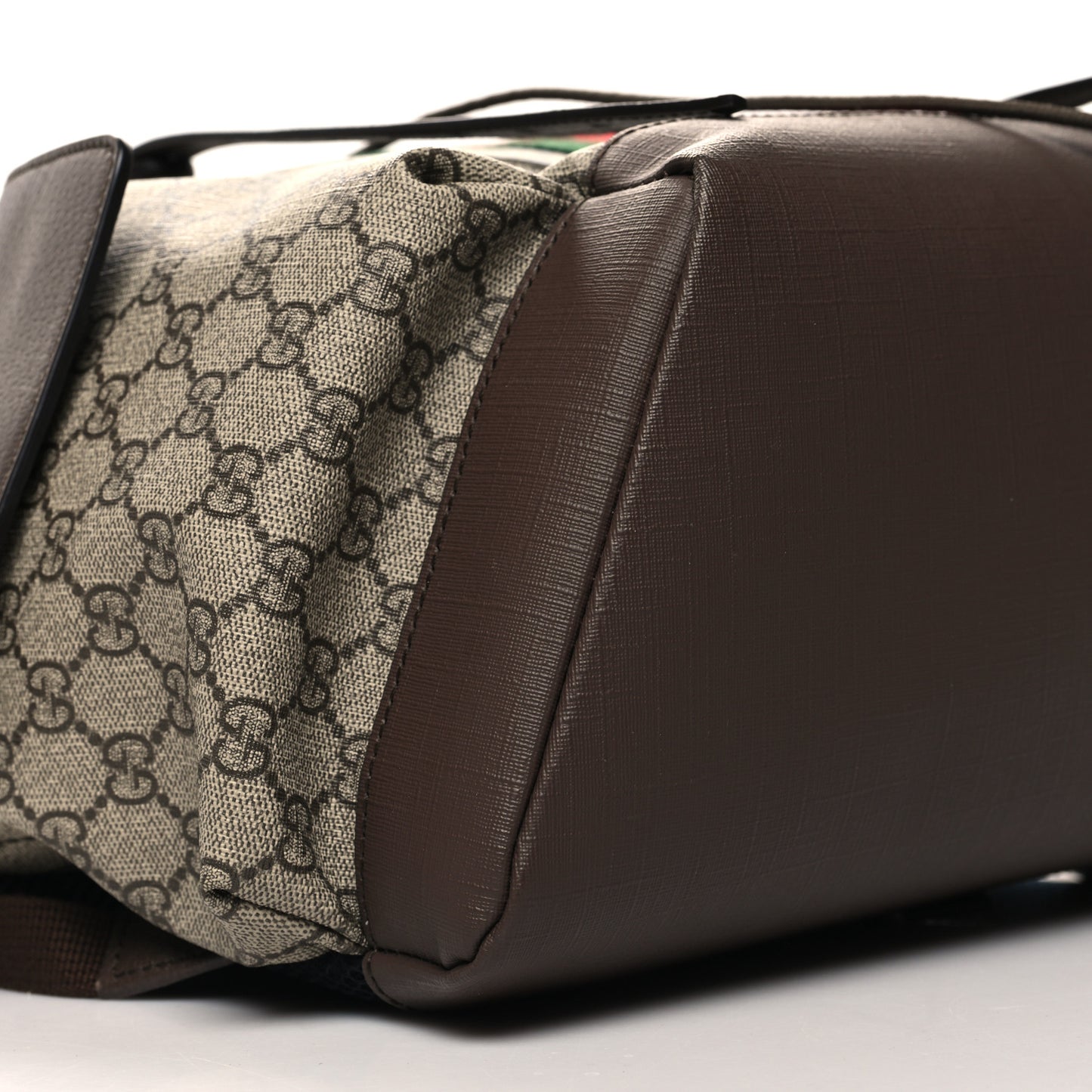 GG Supreme Monogram Medium Ophidia Double Buckle Backpack Brown