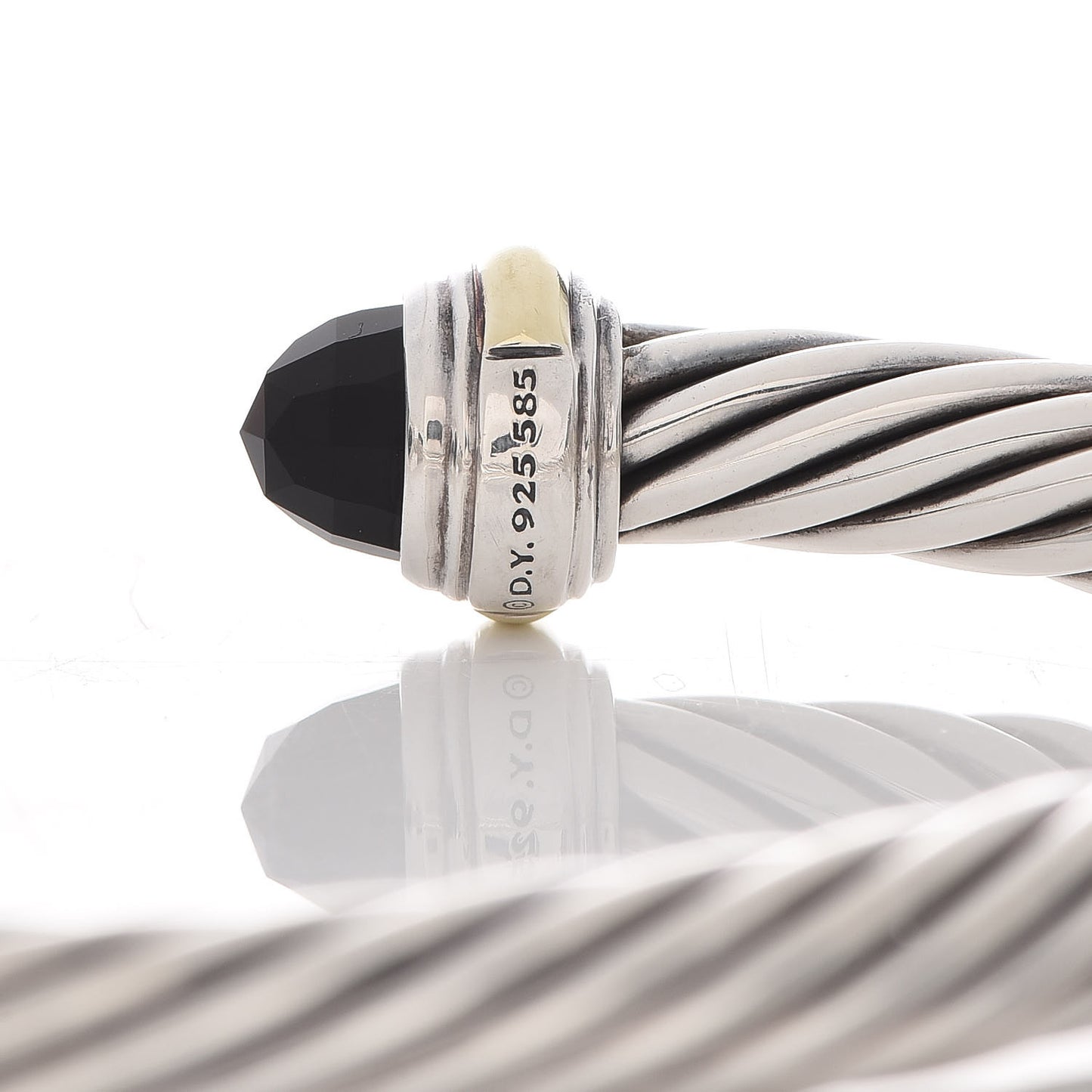 Sterling Silver 14K Yellow Gold Black Onyx 7mm Cable Classics Bracelet