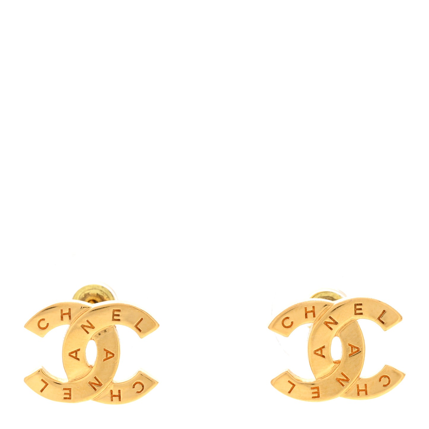 Metal CC Paris Button Stud Earrings Gold