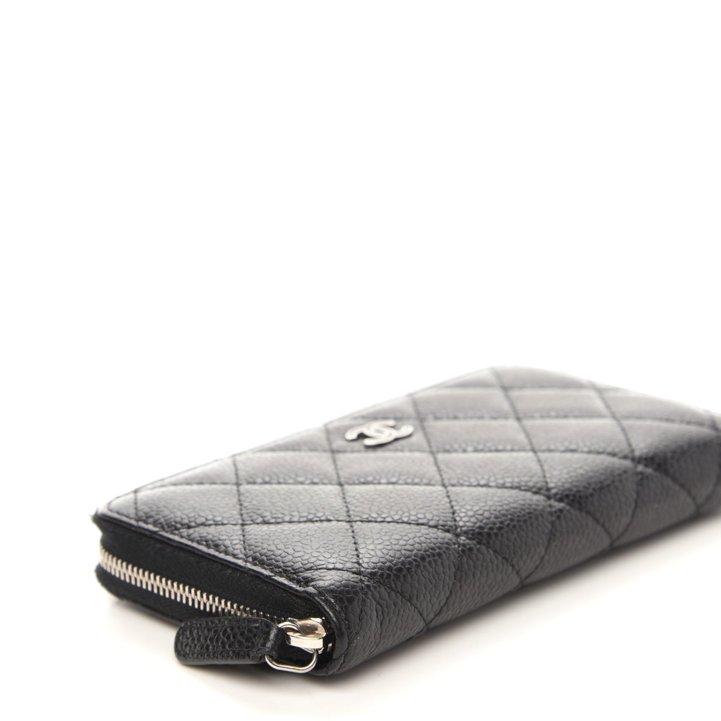 Caviar Quilted Small Gusset Zip Around Wallet Black