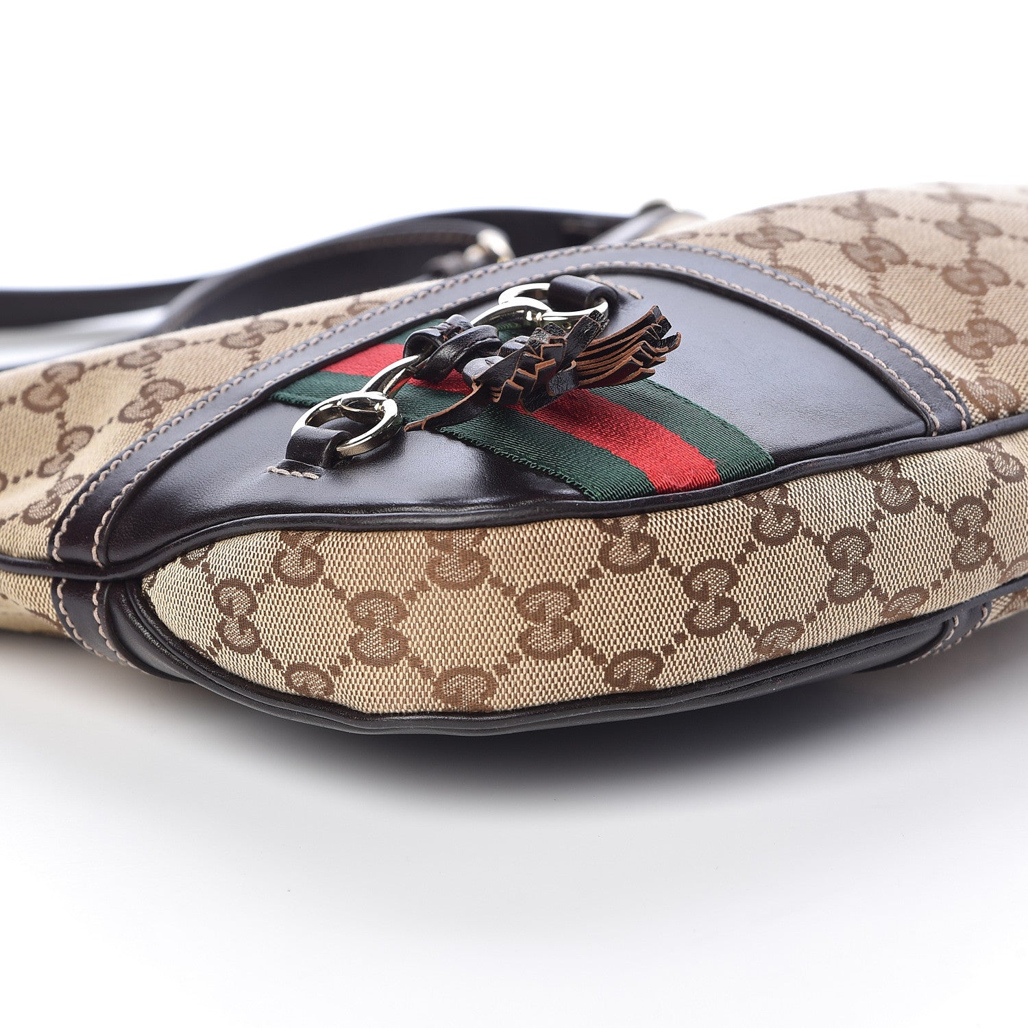 Gucci Monogram Horsebit Tassel Messenger Bag Dark Brown 9 of 10
