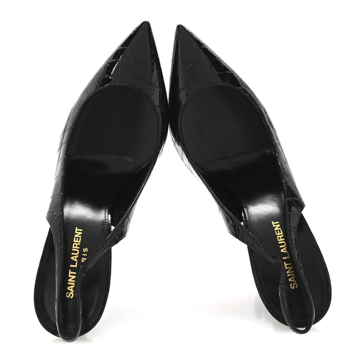 Patent Crocodile Embossed Opyum 110 Slingback Pumps 41 Black