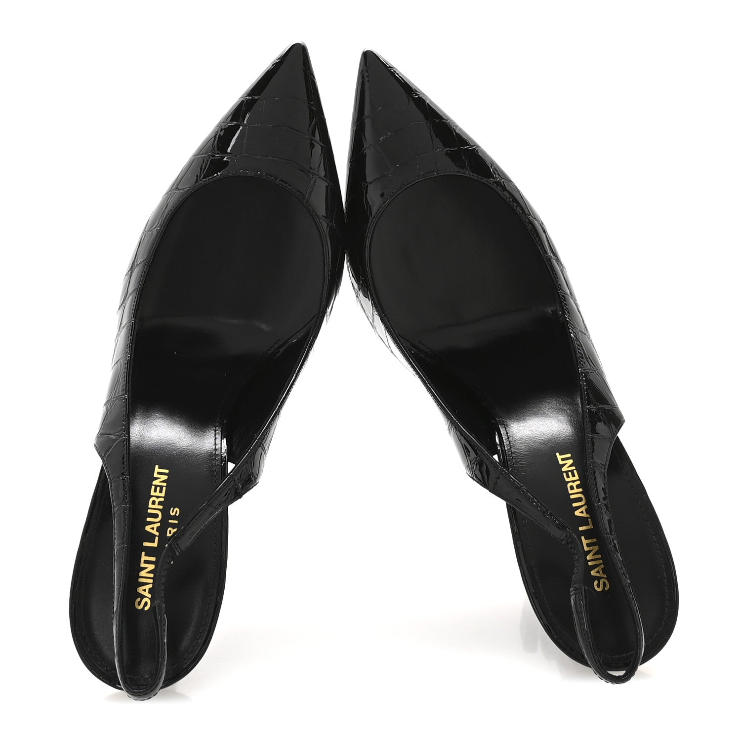 Saint Laurent Patent Crocodile Embossed Opyum 110 Slingback Pumps 41 Black 2 of 9