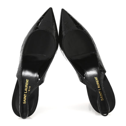 Saint Laurent Patent Crocodile Embossed Opyum 110 Slingback Pumps 41 Black 2 of 9