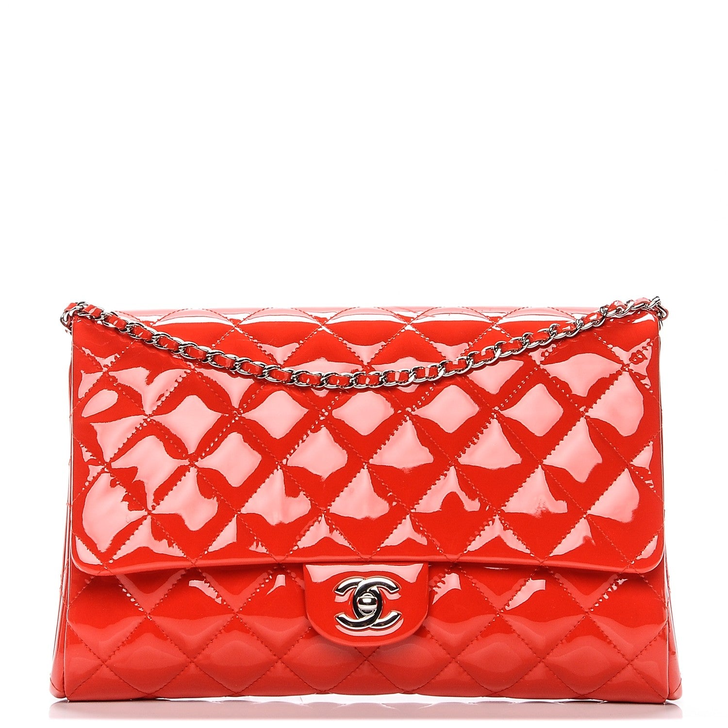 Chanel Patent Quilted Clutch With Chain Flap Red 1 of 6