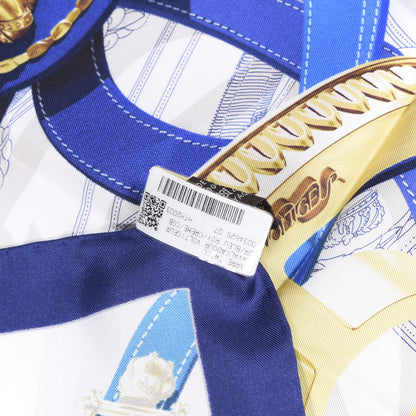 Hermes Silk Cavalcadour Voltigeur Scarf 90 Bleu Roy Creme Cobalt 5 of 5