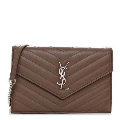 Saint Laurent Grain De Poudre Matelasse Chevron Monogram Envelope Chain Wallet Fard 1 of 11