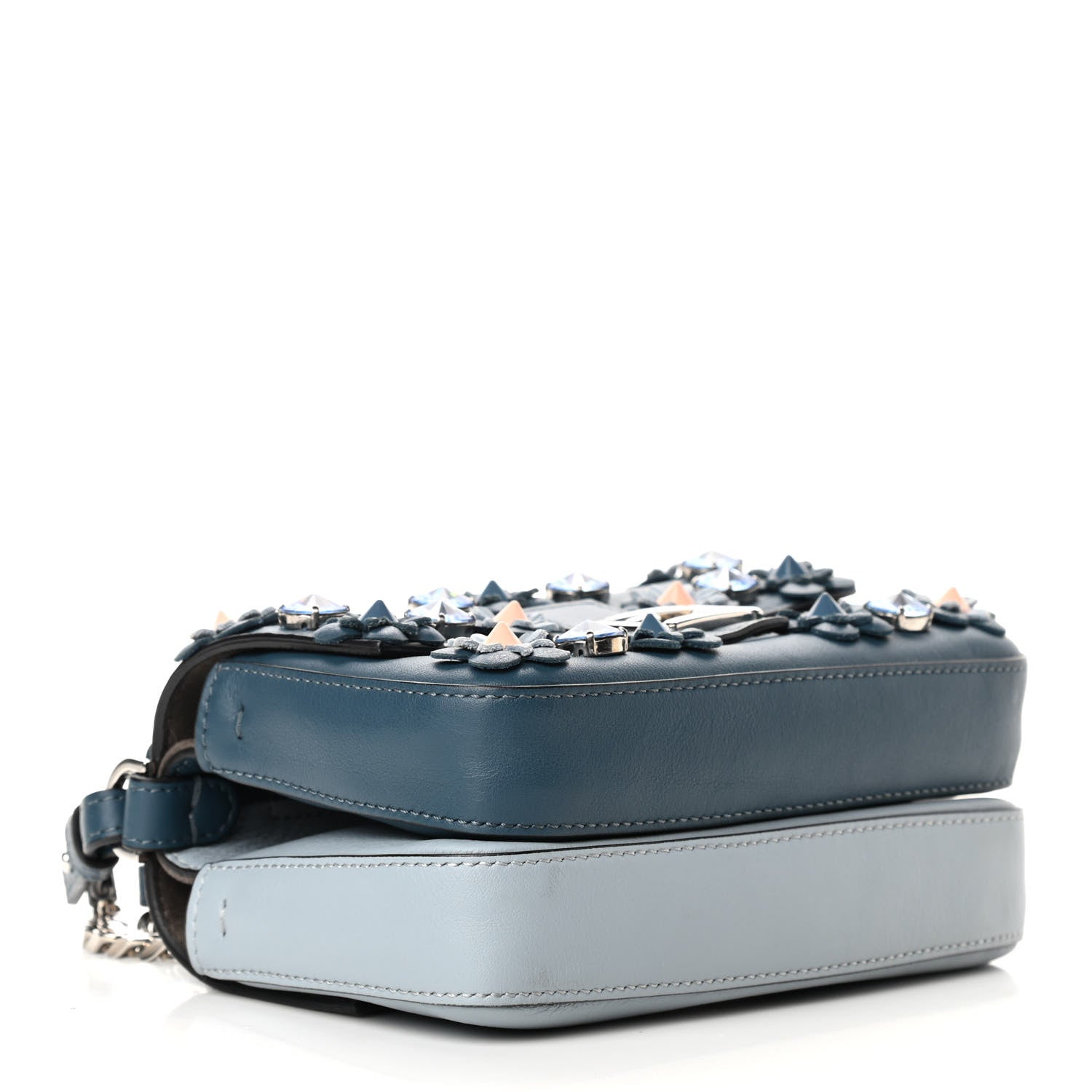 Fendi Vitello Dolce Crystal Flowerland Bi-Color Micro Double Baguette Pavone Ardesia 3 of 4