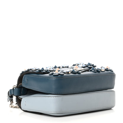 Fendi Vitello Dolce Crystal Flowerland Bi-Color Micro Double Baguette Pavone Ardesia 3 of 4