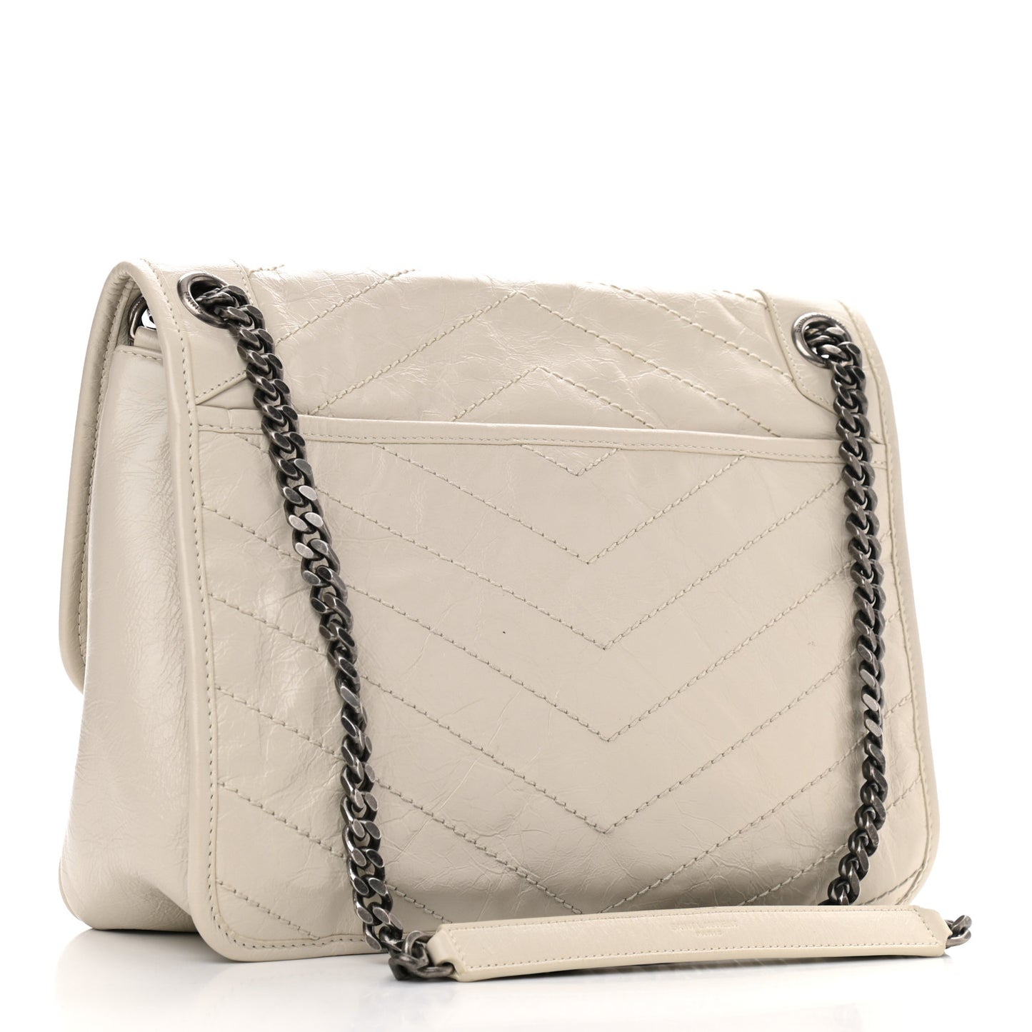 Crinkled Calfskin Matelasse Monogram Medium Niki Chain Satchel Ivory