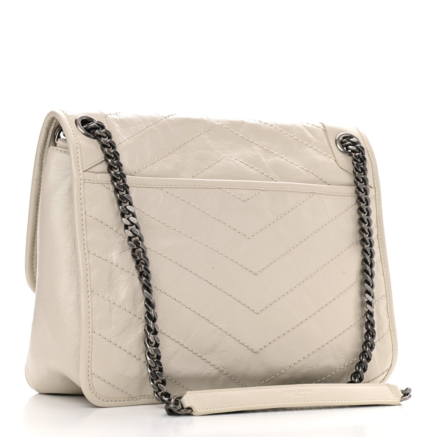 Saint Laurent Crinkled Calfskin Matelasse Monogram Medium Niki Chain Satchel Ivory 4 of 16