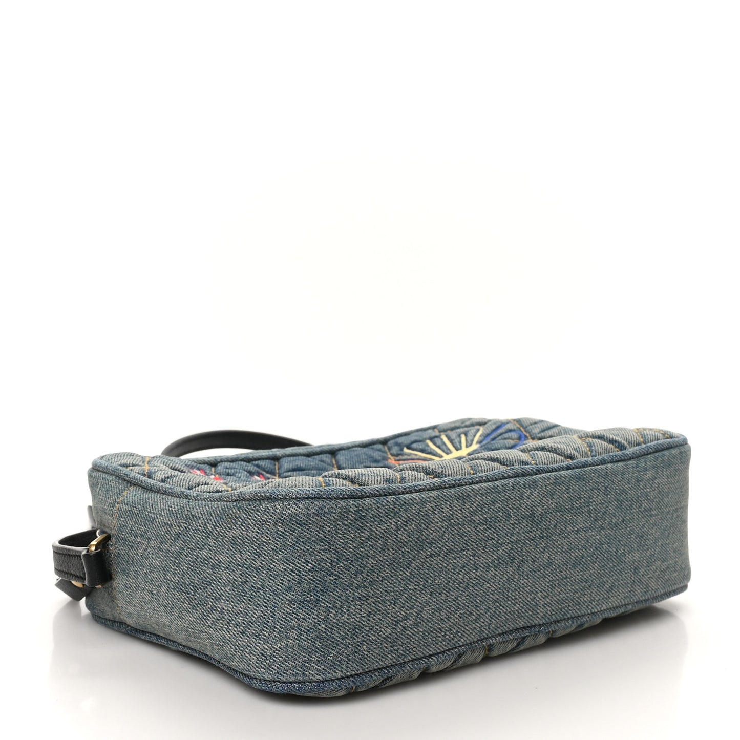 Denim Matelasse Quilted Summer Embroidered Classic Monogram Camera Bag Blue