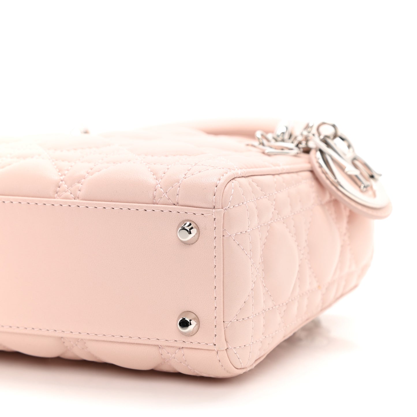 Lambskin Cannage Mini Lady Dior Crystal Strap Rose Poudre