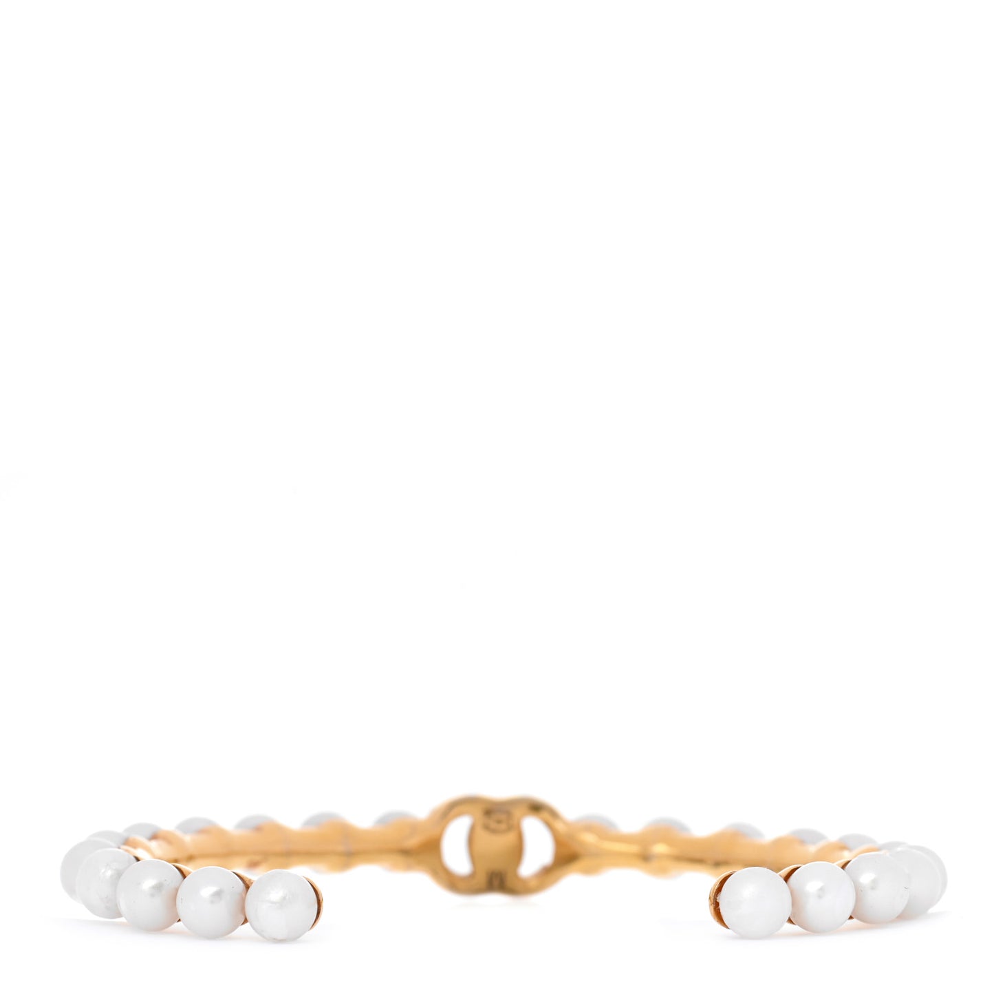 Pearl CC Cuff Bracelet M Gold Pearly White