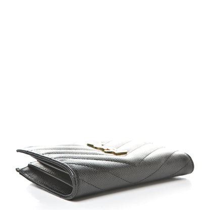 Saint Laurent Grain De Poudre Matelasse Chevron Monogram Zipped Two-Part Wallet Black 4 of 8