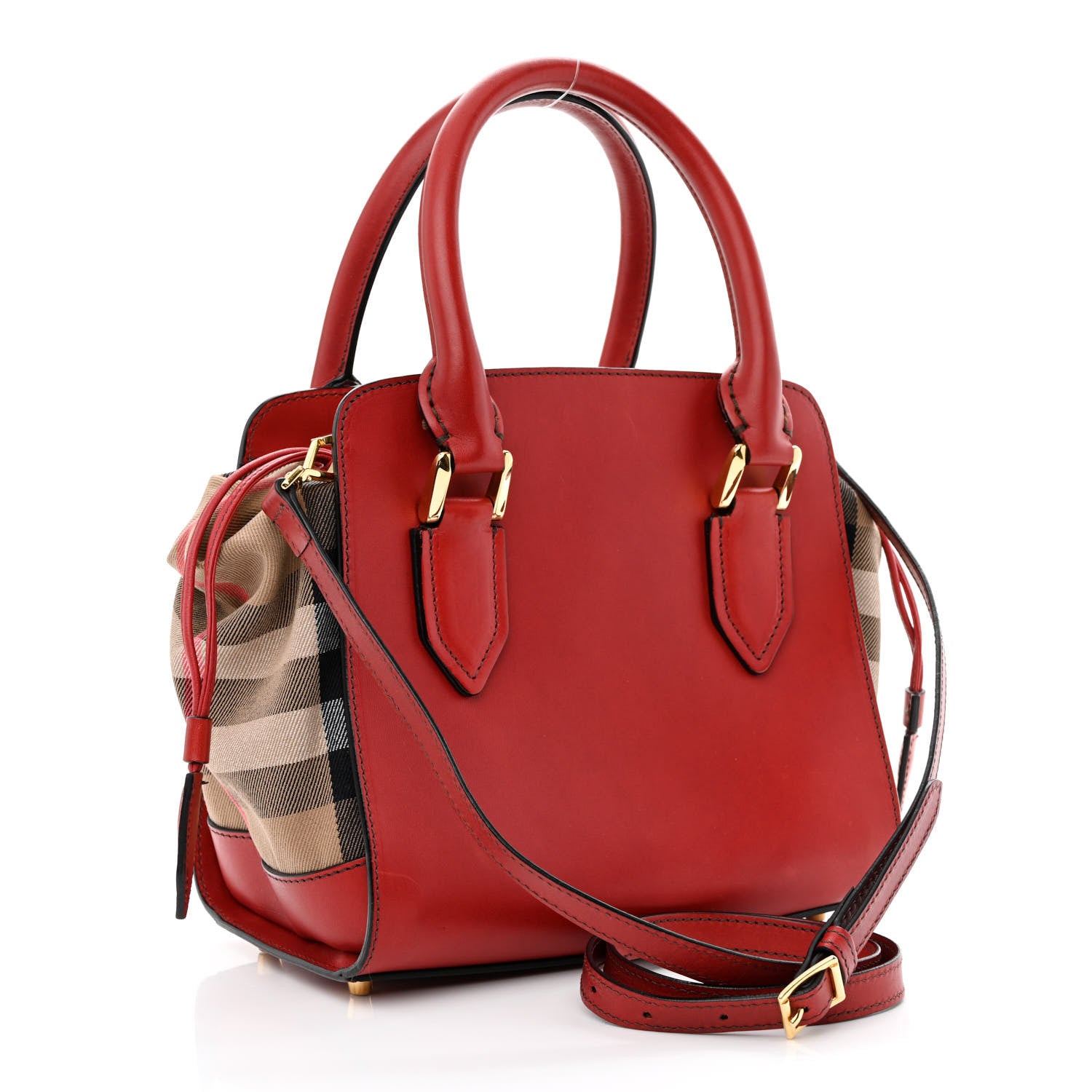 Burberry Calfskin House Check Small Dinton Tote Red 3 of 13
