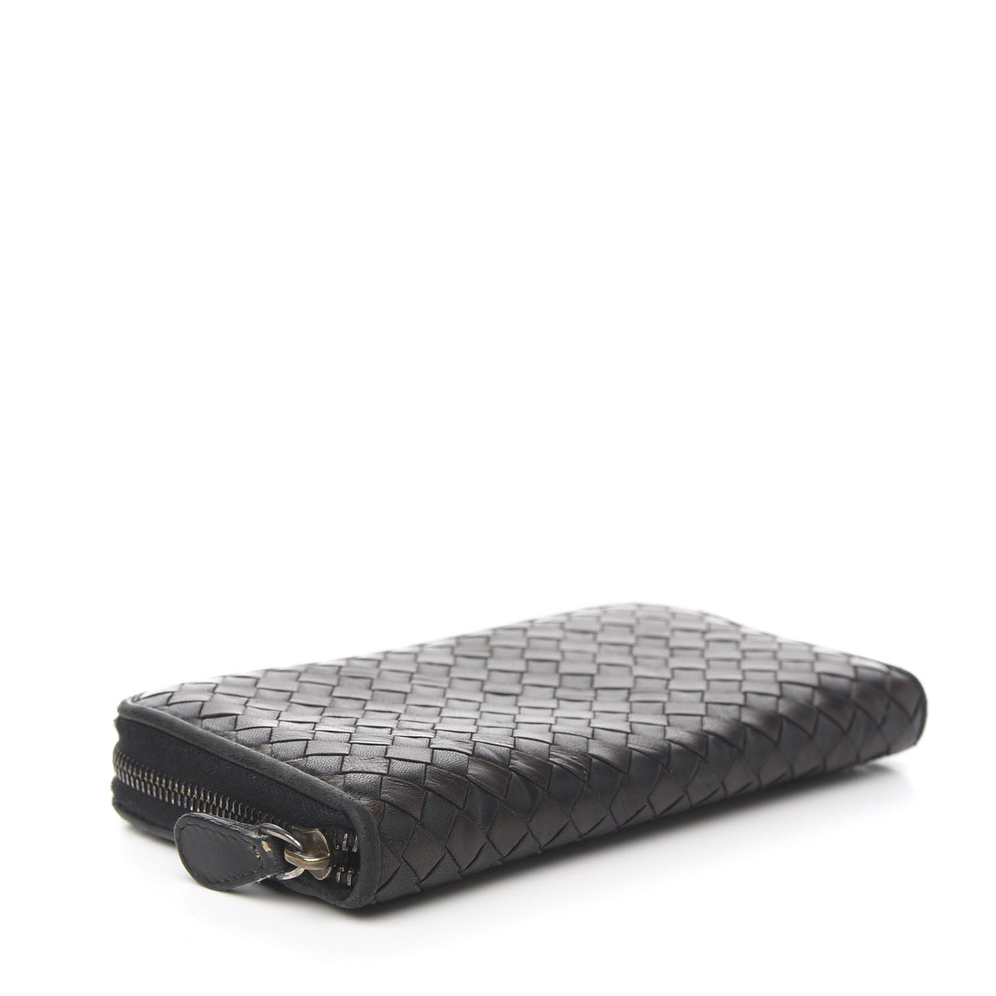 Nappa Intrecciato Zip Around Wallet Black Ebano