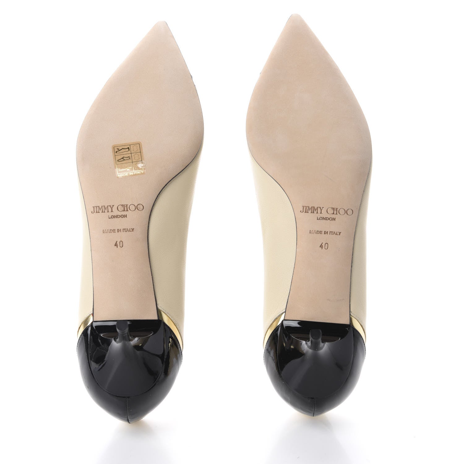 Jimmy Choo Nappa Mirror Patent Calfskin Leap Pumps 40 Bone Black Gold 6 of 9