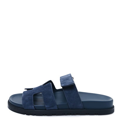 Hermes Suede Goatskin Womens Chypre Sandals 37.5 Bleu Celeste 1 of 9