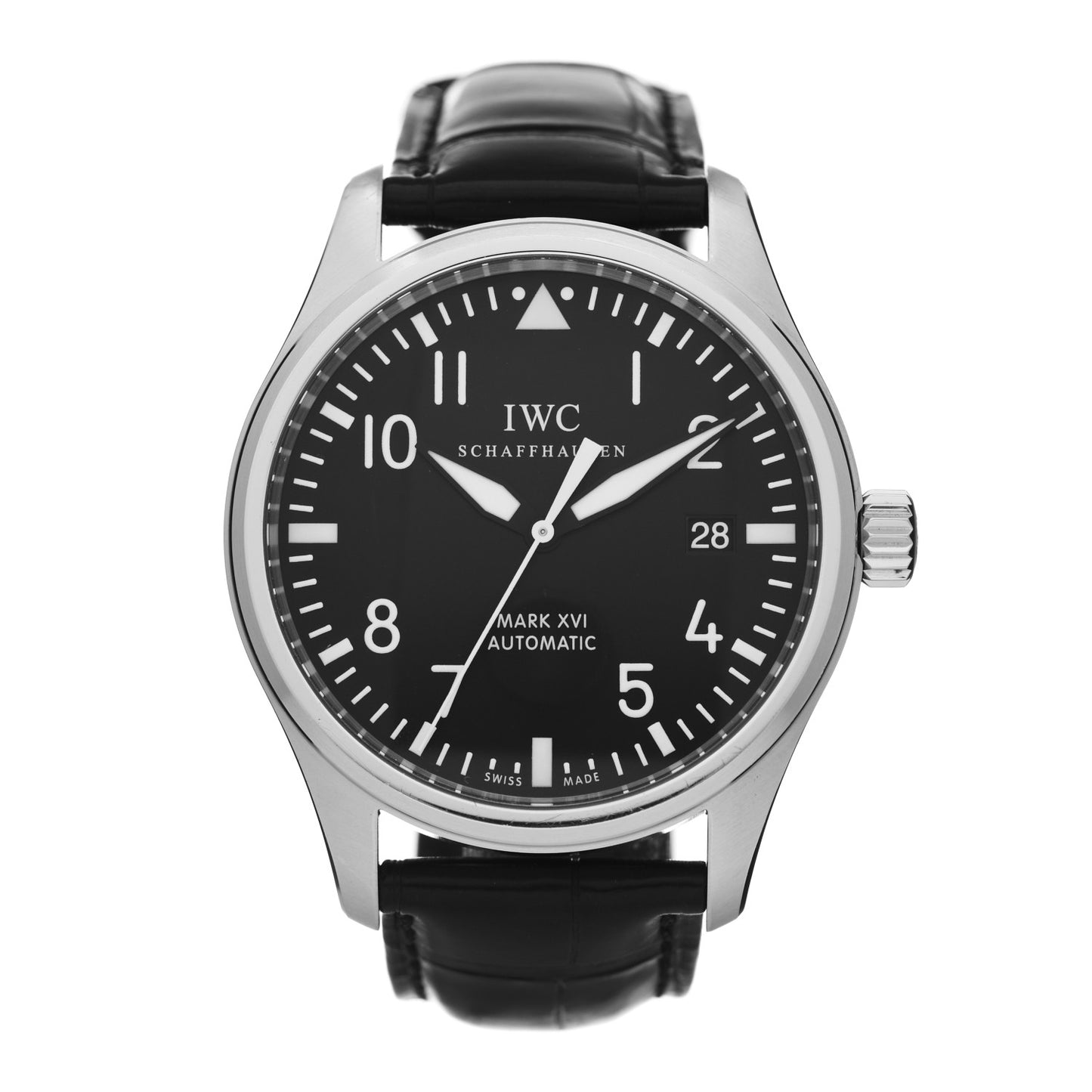 Stainless Steel Alligator 39mm Pilot Mark XVI Automatic Watch Black IW325501