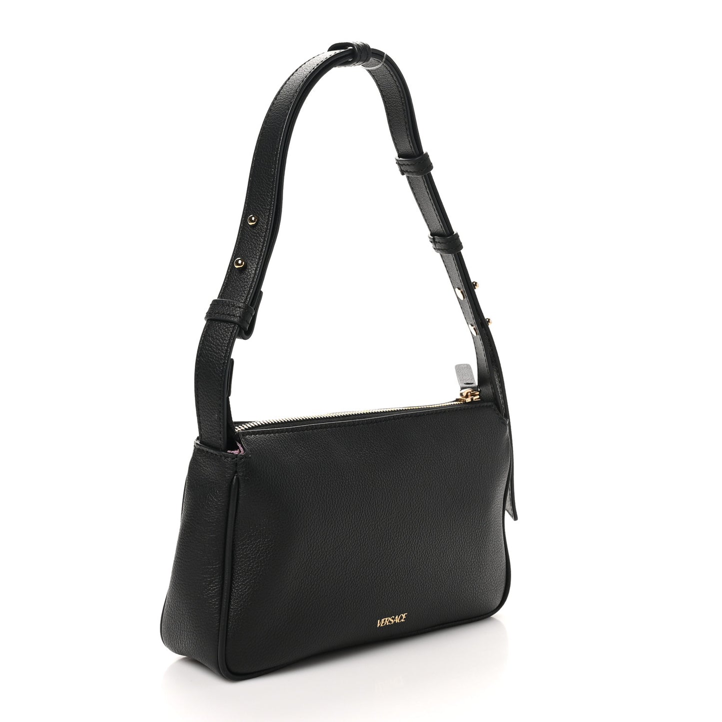 Grained Calfskin Medusa Shoulder Bag Black