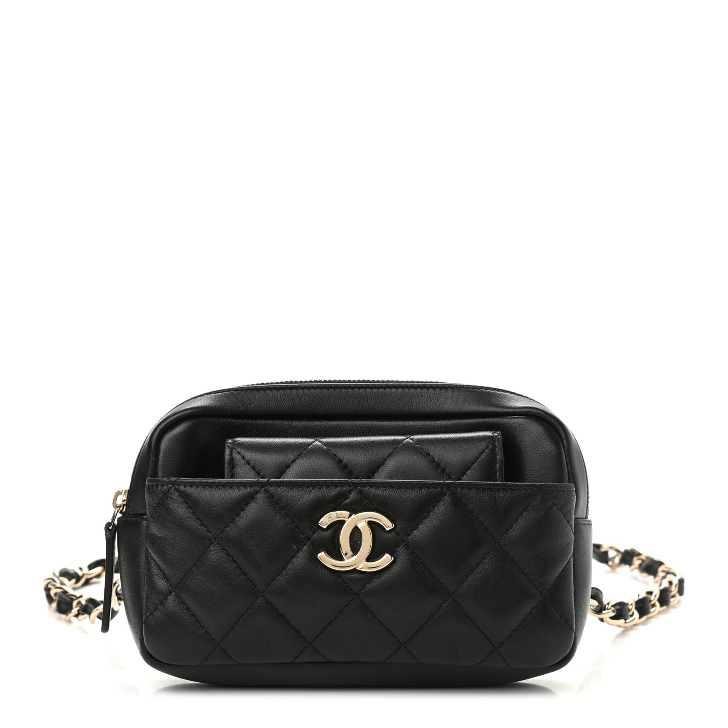Lambskin Quilted Waist Bag With Pouch Black