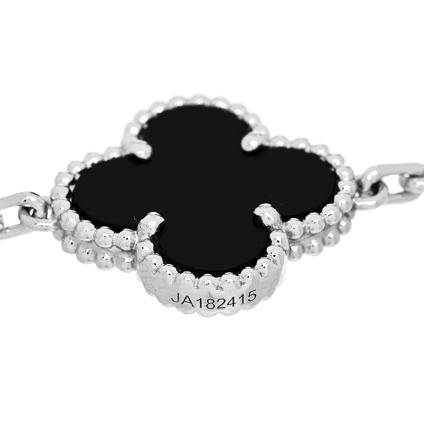 18K White Gold Black Onyx 5 Motifs Vintage Alhambra Bracelet
