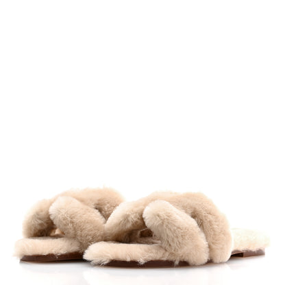 Hermes Woolskin Oran Sandals 37.5 Beige Argile 3 of 8