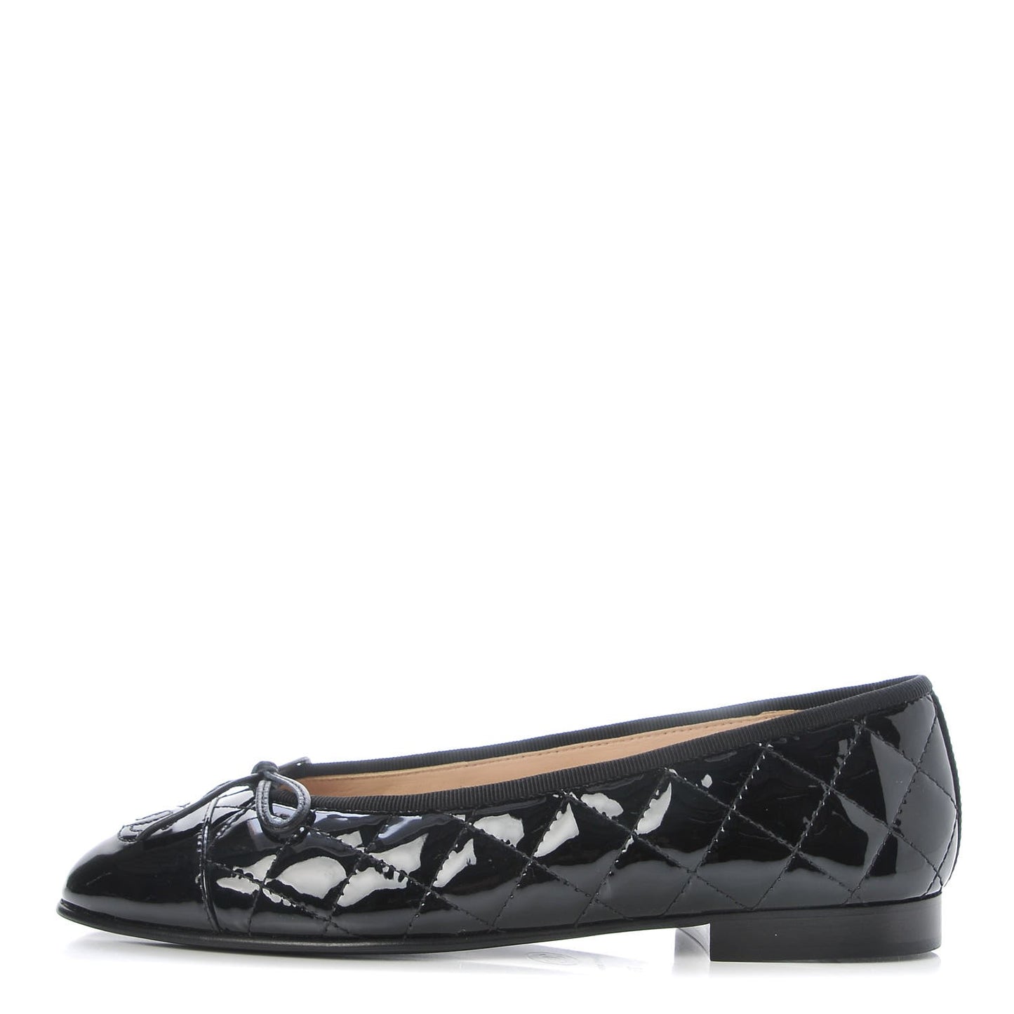 Patent Quilted Cap Toe Ballerina Flats 37 Black