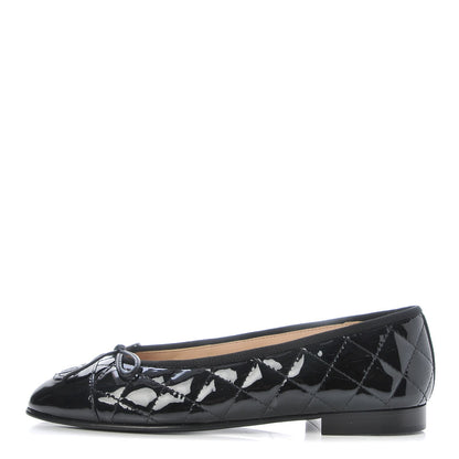Chanel Patent Quilted Cap Toe Ballerina Flats 37 Black 1 of 9