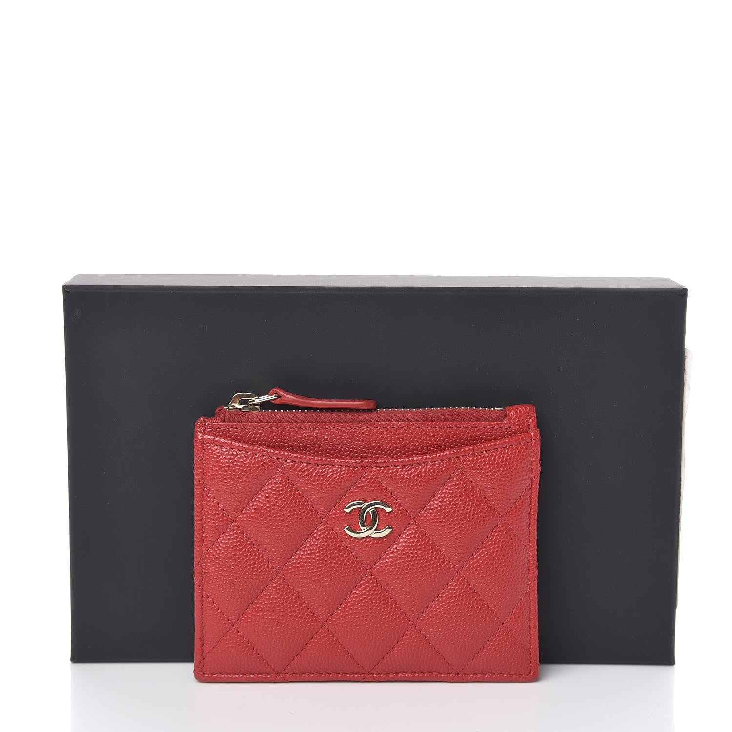 Chanel Caviar Quilted CC Zip Card Holder Red 8 of 8