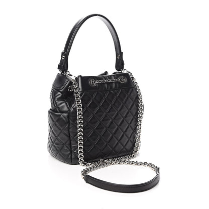 Chanel Lambskin Quilted CC Chain Drawstring Tote Black 3 of 11