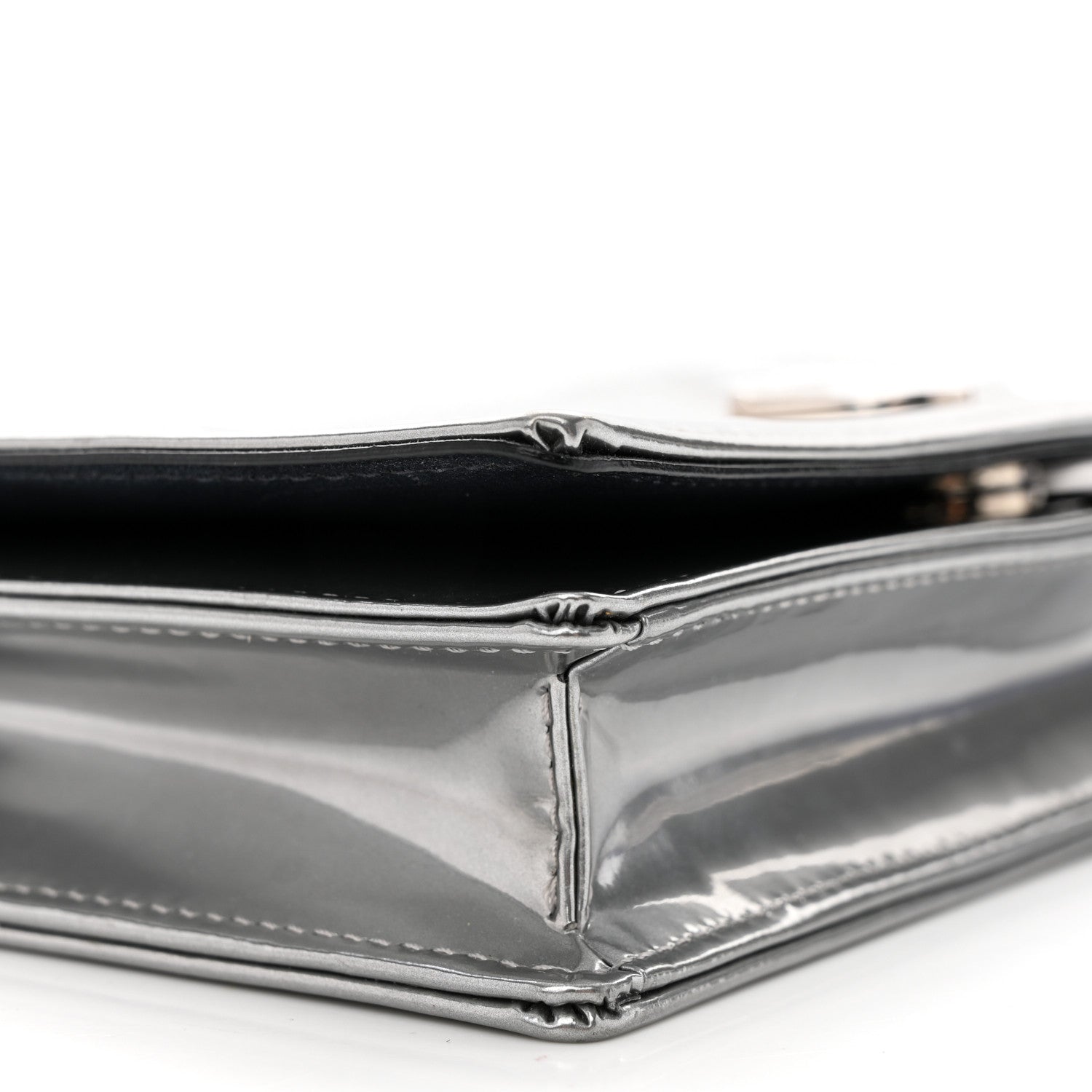 Christian Dior Metallic Patent Micro-Cannage Diorama Wallet on Chain Pouch Silver 9 of 12