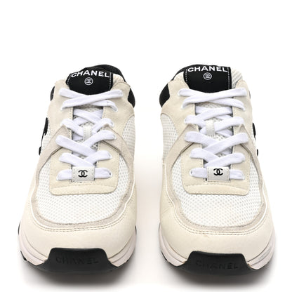 Chanel Mesh Suede Calfskin Grained Calfskin Womens CC Sneakers 40.5 White Black 2 of 11