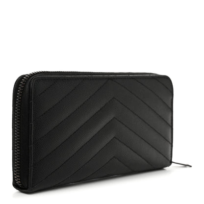 Saint Laurent Grain De Poudre Matelasse Chevron Monogram Monochrome Zip Around Wallet Black 3 of 8