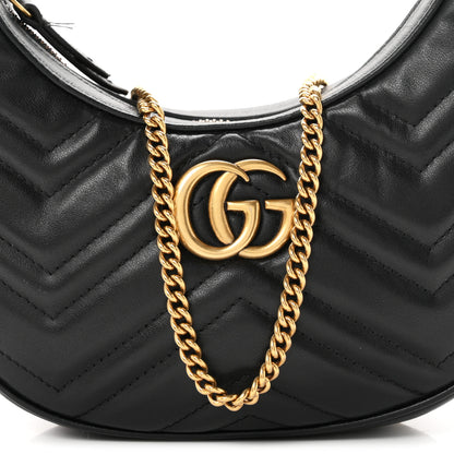 Gucci Calfskin Matelasse Chevron Mini GG Marmont Half Moon Hobo Black 8 of 11