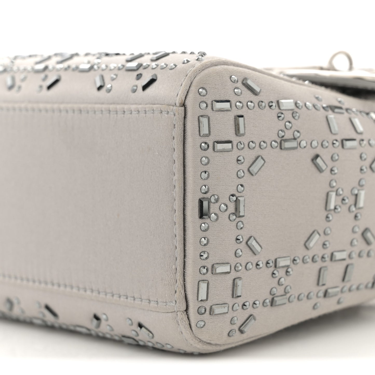 Satin Crystal Cannage Mini Lady Dior Gray