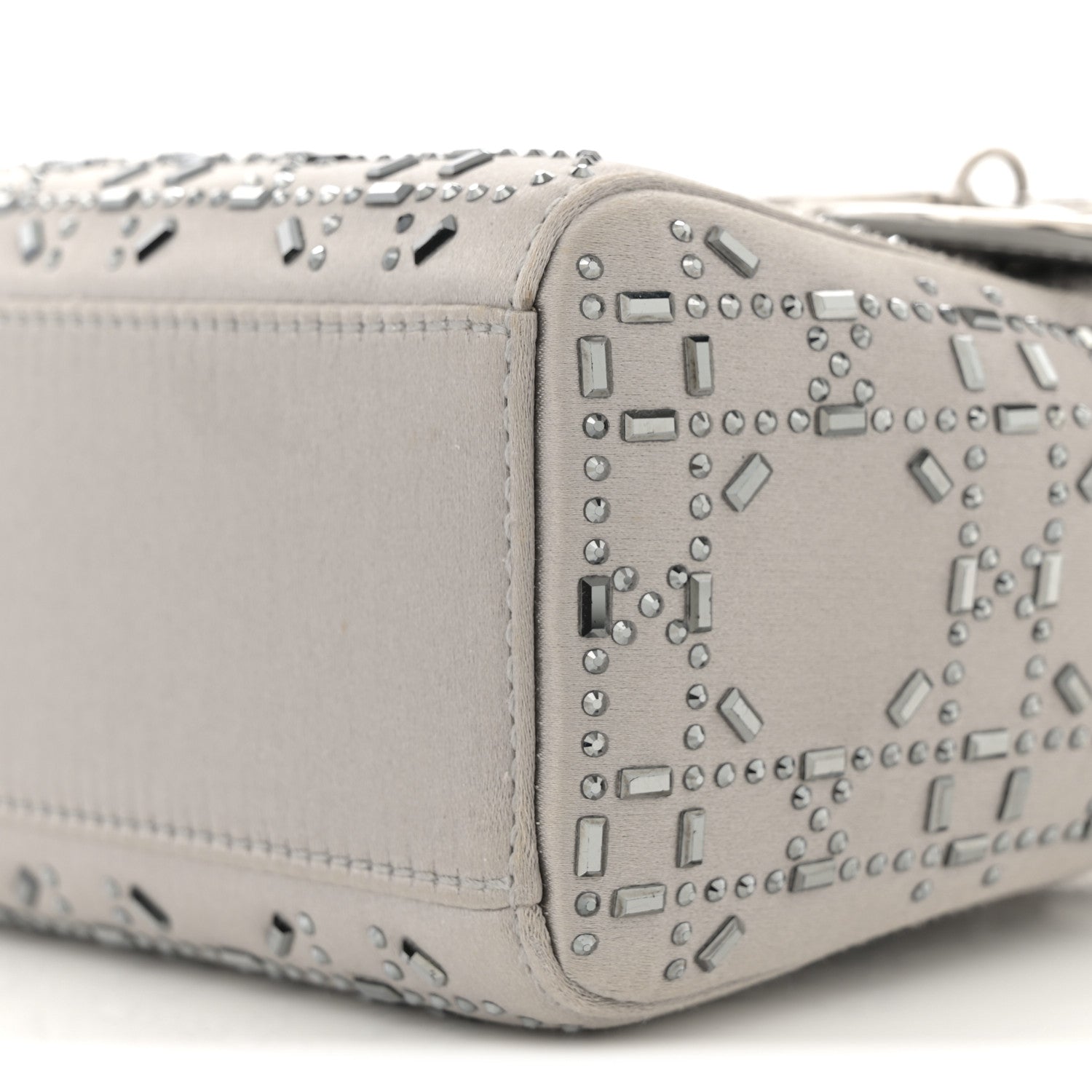 Christian Dior Satin Crystal Cannage Mini Lady Dior Gray 10 of 13