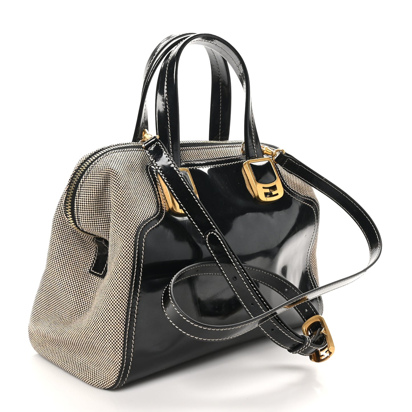 Patent Canvas Small Chameleon Tote Black