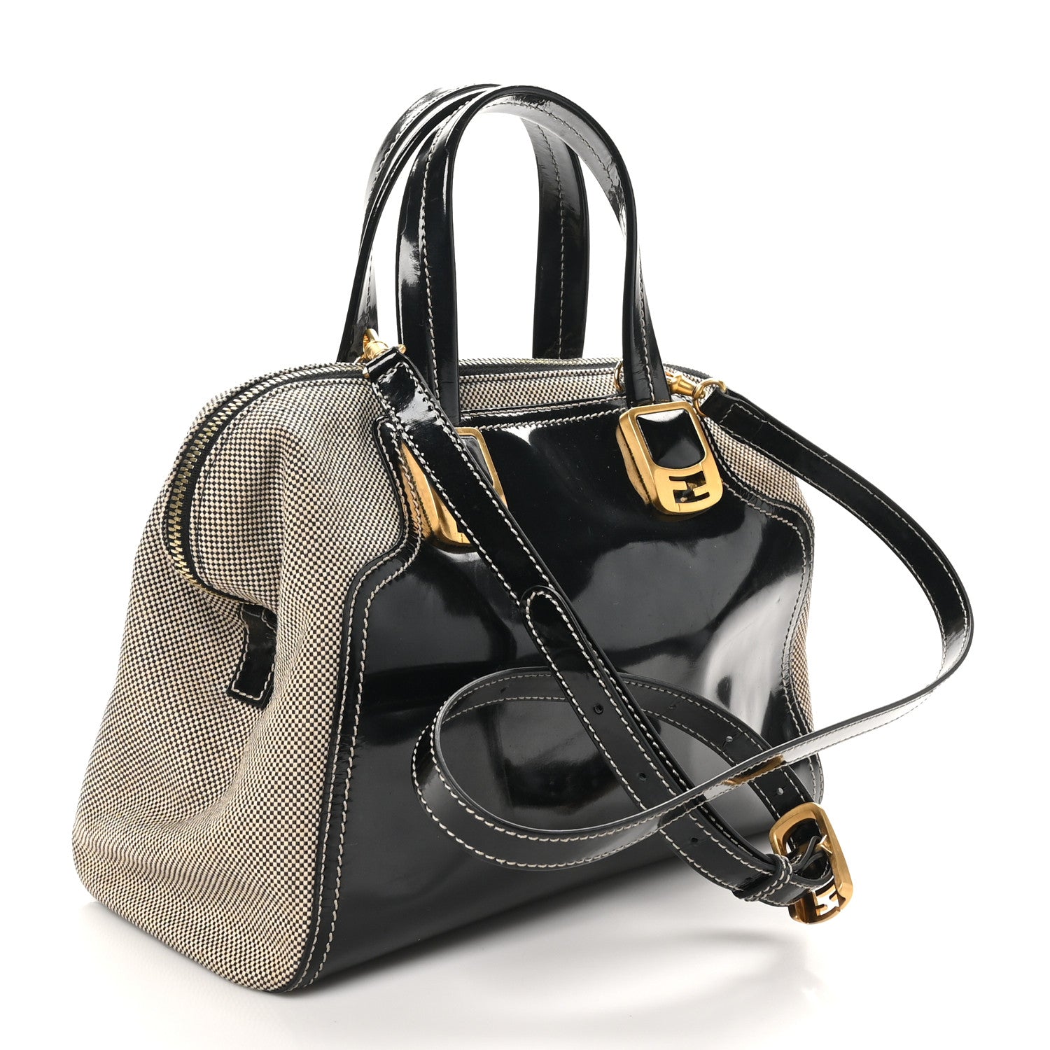 Fendi Patent Canvas Small Chameleon Tote Black 3 of 10